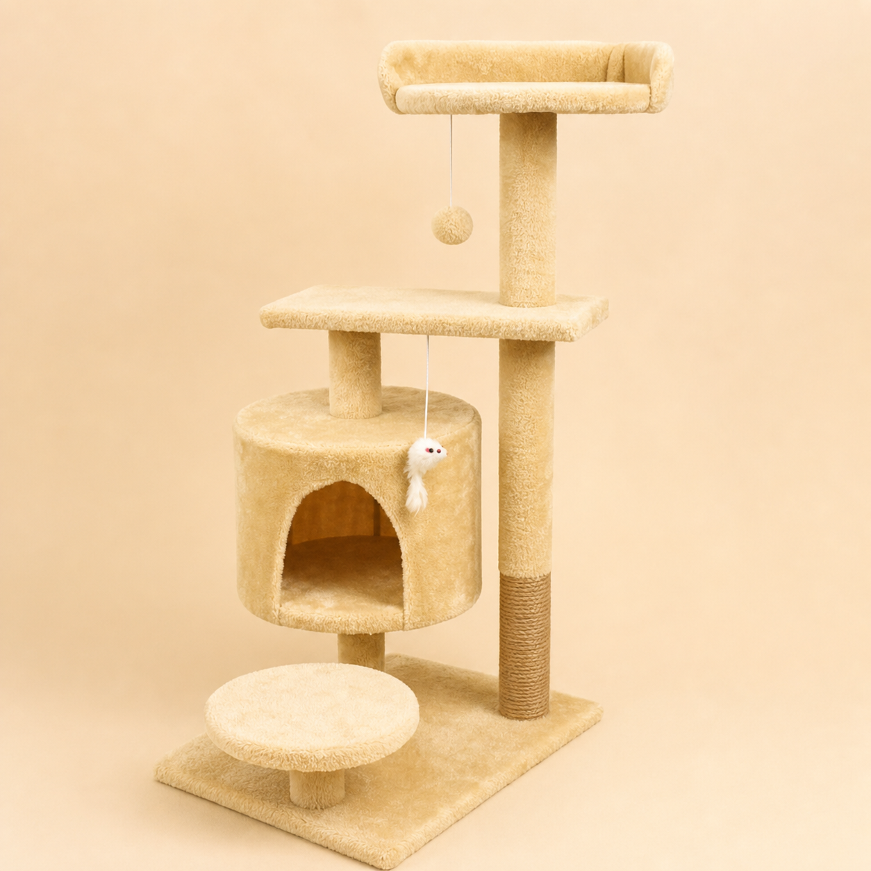 Miauva Cat Tower in warm cream plush