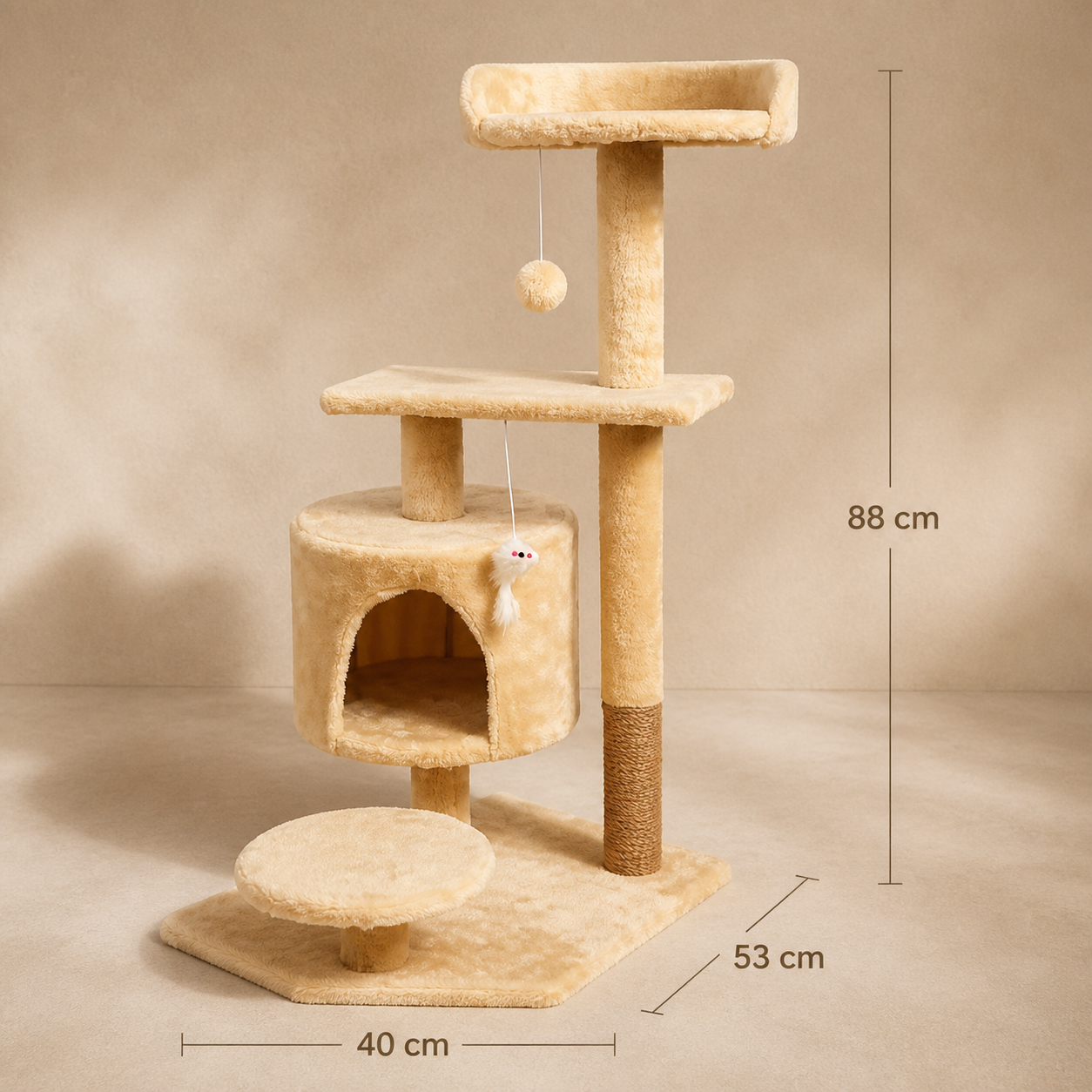 Miauva Cat Tower dimensions: 88 by 53 by 40 centimetres
